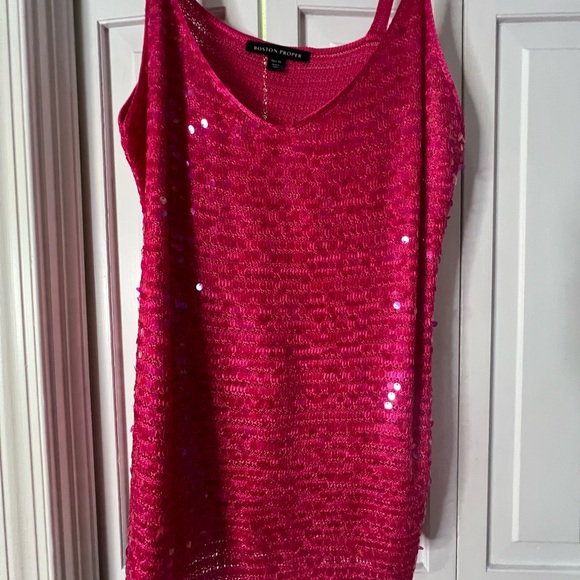 Boston Proper Sequin V-Neck Sweater Tank Fuchsia Purple Top - Picture 4 of 10